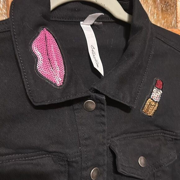 NY Collection Back Jean Jacket with Patches M - Picture 3 of 8